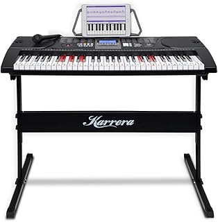 Karrera 61 LED Keys Electronic Keyboard Teaching Piano with Stand - Black