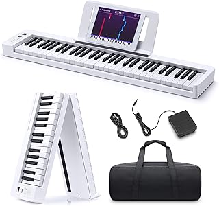 Donner Folding Piano Keyboard, 61 Keys Sensitive Electric Piano, Portable Beginner Digital Piano Foldable Keyboard with Mu...