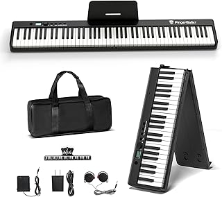 FingerBallet Portable Piano Keyboard, Semi-Weighted Folding Digital Piano 88 Key, Full Size, Wood Grain, Electric Piano Ke…