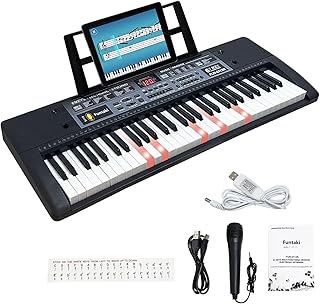 Funtaki 61 Key Electric Piano Keyboard with Lighted Keys, Digital Portable Synthesizer Keyboards with Stand, Mini Music Ke...